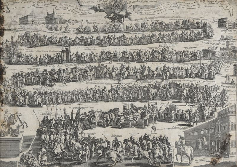 Frezza Giovanni Girolamo (da) (1659-1730) Solenne cavalcata fatta nel felicissimo possesso preso da n. signore Papa Clemente XIV nella Basilica di S. Gio. Laterano il dì 26 novembre l'anno 1760...  - Asta Libri Antichi e Rari - Cambi Casa d'Aste