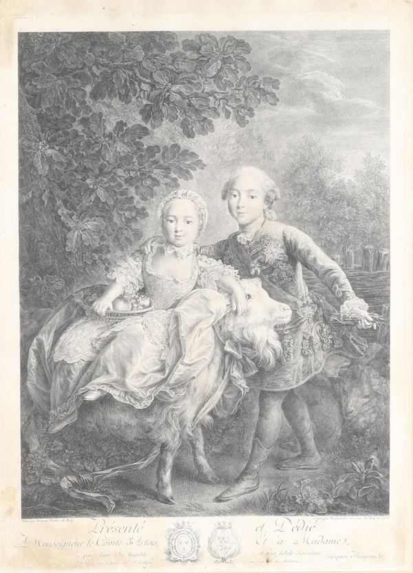 Jacques Firmin Beauvarlet  (1731-1797) da François Hubert Drouais (1727-1775) Le Comte d'Artois et Madame Clotilde Enfants 