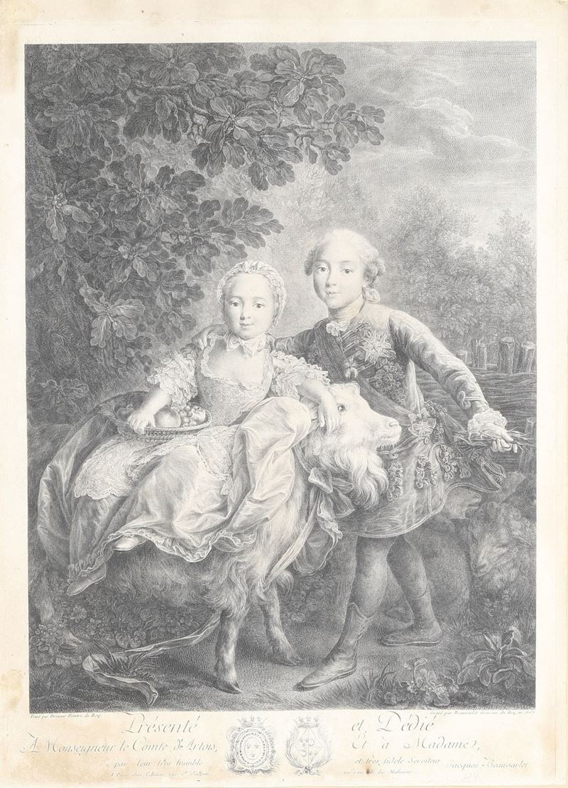 Jacques Firmin Beauvarlet  (1731-1797) da François Hubert Drouais (1727-1775) Le Comte d'Artois et Madame Clotilde Enfants   - Asta Stampe Antiche e Moderne - Cambi Casa d'Aste