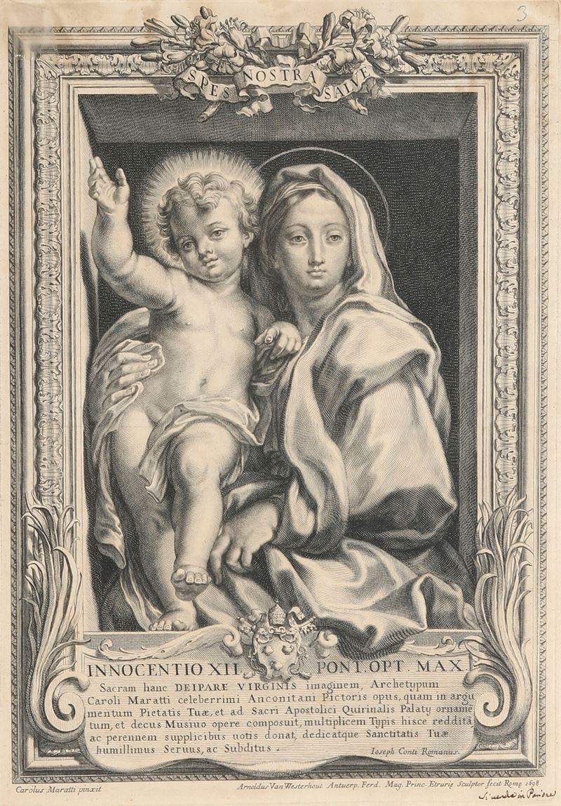 Van Westerhout Arnold (1651-1725) da Carlo Maratti Madonna con Bambino, 1698  - Asta Libri Antichi e Rari - Cambi Casa d'Aste