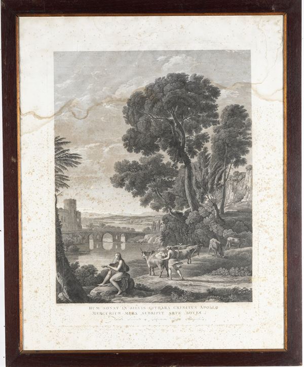 Giovanni Volpato (1733-1803) da Claude Lorraine (1604-1682) Paesaggio con Apollo e Mercurio