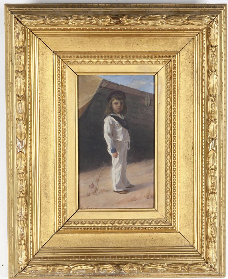 F. Boschi Ritratto di bambino con abiti da marinaretto  - Auction Paintings from the 19th-20th centuries - Cambi Casa d'Aste