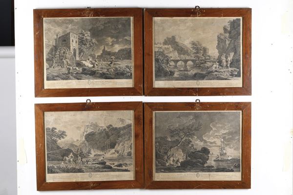 Louis-Jacques Cathelin (1738-1804) Gruppo di quattro paesaggi su disegno di Vernot