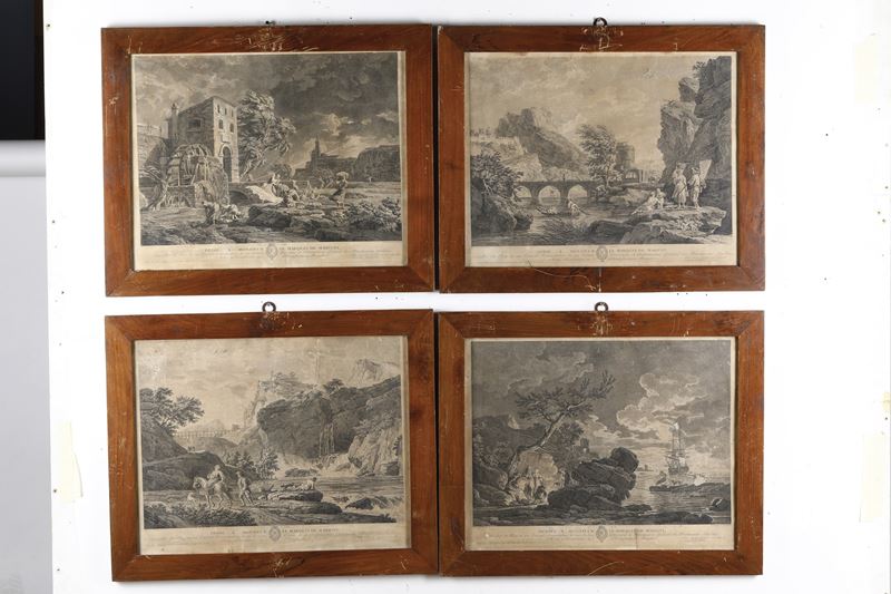 Louis-Jacques Cathelin (1738-1804) Gruppo di quattro paesaggi su disegno di Vernot  - Asta Stampe Antiche e Moderne - Cambi Casa d'Aste