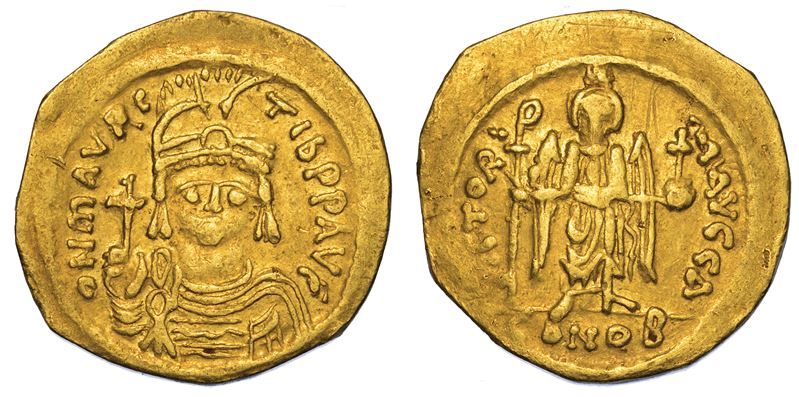 MAURIZIO TIBERIO, 582-602. Solido, anni 582-584. Costantinopoli.  - Auction Numismatics - Cambi Casa d'Aste