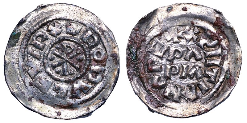 PAVIA. RODOLFO II DI BORGOGNA, 922-926 (Re d'Italia). Denaro.  - Auction Numismatics - Cambi Casa d'Aste
