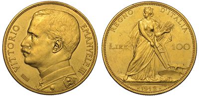 Regno D'italia. Vittorio Emanuele III di Savoia, 1900-1946. 100 Lire 1912. Aratrice.