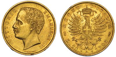 Regno D'italia. Vittorio Emanuele III di Savoia, 1900-1946. 20 Lire 1905. Aquila.