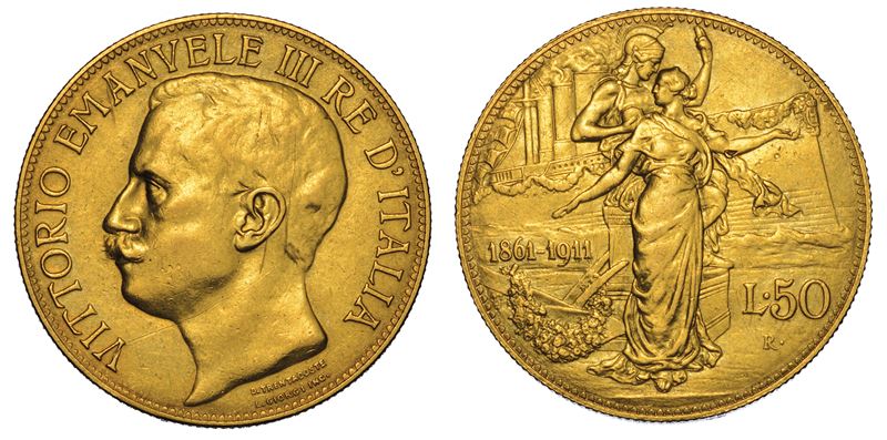 REGNO D'ITALIA. VITTORIO EMANUELE III DI SAVOIA, 1900-1946. 50 Lire 1911. Cinquantenario.  - Asta Numismatica - Cambi Casa d'Aste