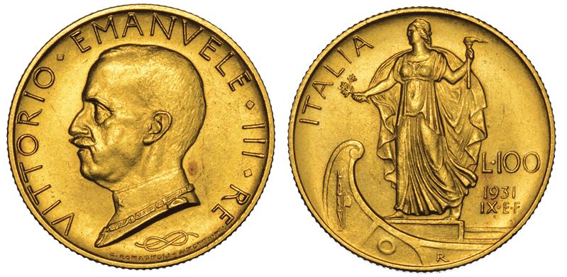 REGNO D'ITALIA. VITTORIO EMANUELE III DI SAVOIA, 1900-1946. 100 Lire 1931/A. IX. Italia su prora.  - Auction Numismatics - Cambi Casa d'Aste