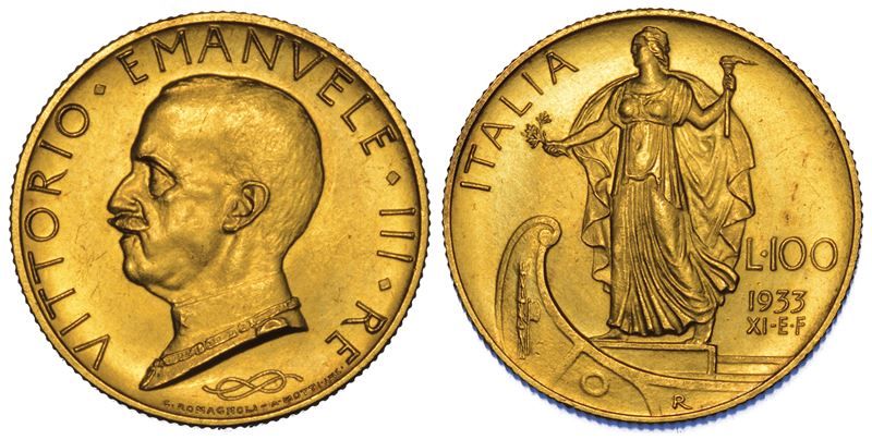 REGNO D'ITALIA. VITTORIO EMANUELE III DI SAVOIA, 1900-1946. 100 Lire 1933/A. XI. Italia su prora.  - Auction Numismatics - Cambi Casa d'Aste