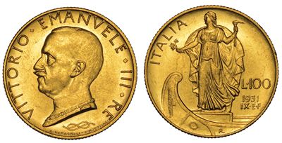 Regno D’italia. Vittorio Emanuele III di Savoia, 1900-1946. 100 Lire 1931/a. IX. Italia su Prora.