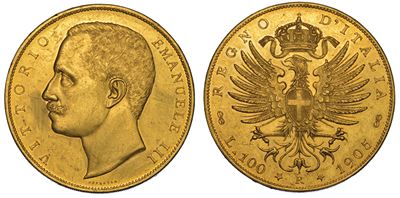 Regno D’italia. Vittorio Emanuele III di Savoia, 1900-1946. 100 Lire 1905. Aquila Sabauda.