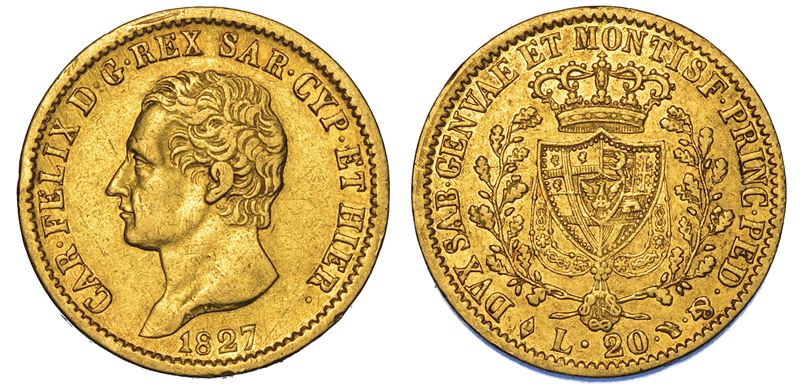 REGNO DI SARDEGNA. CARLO FELICE DI SAVOIA, 1821-1831. 20 Lire 1827. Torino.  - Asta Numismatica - Cambi Casa d'Aste