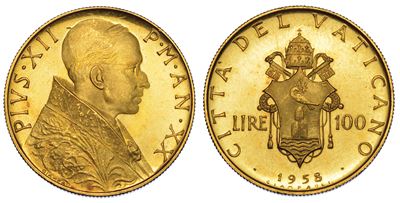 Vaticano. Pio XII, 1939-1958. 100 Lire 1958/a. XX.