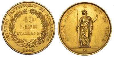Milano. Governo Provvisorio di Lombardia, 1848. 40 Lire 1848.