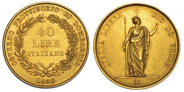 MILANO. GOVERNO PROVVISORIO DI LOMBARDIA, 1848. 40 Lire 1848.