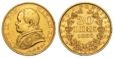 Stato Pontificio. Pio IX, 1846-1878. 20 Lire 1866/a. XXI. Roma.