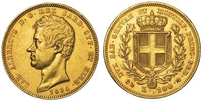 Regno di Sardegna. Carlo Alberto di Savoia, 1831-1849. 100 Lire 1834. Genova.