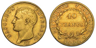 Torino. Napoleone i Imperatore, 1805-1814. 40 Francs 1806.