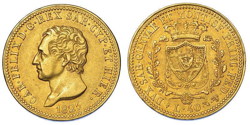 REGNO DI SARDEGNA. CARLO FELICE DI SAVOIA, 1821-1831. 40 Lire 1825. Torino.  - Asta Numismatica - Cambi Casa d'Aste