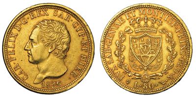Regno di Sardegna. Carlo Felice di Savoia, 1821-1831. 80 Lire 1826. Torino.