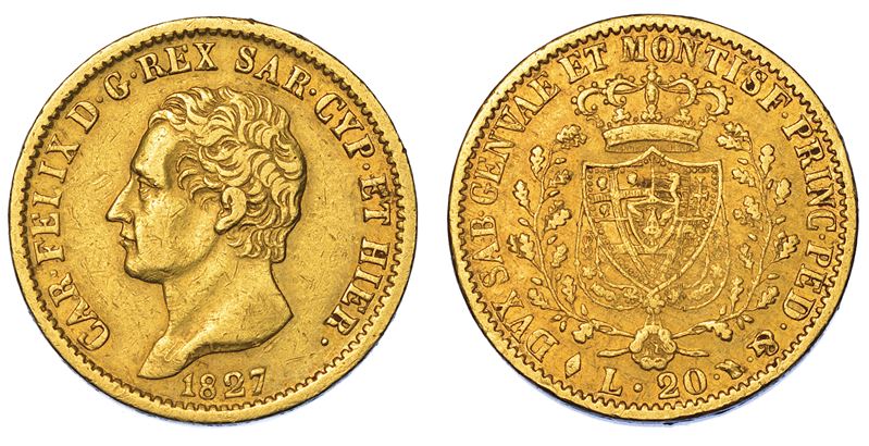 REGNO DI SARDEGNA. CARLO FELICE DI SAVOIA, 1821-1831. 20 Lire 1827. Torino.  - Asta Numismatica - Cambi Casa d'Aste