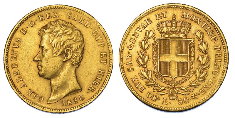 REGNO DI SARDEGNA. CARLO ALBERTO DI SAVOIA, 1831-1849. 50 Lire 1836. Torino.  - Asta Numismatica - Cambi Casa d'Aste