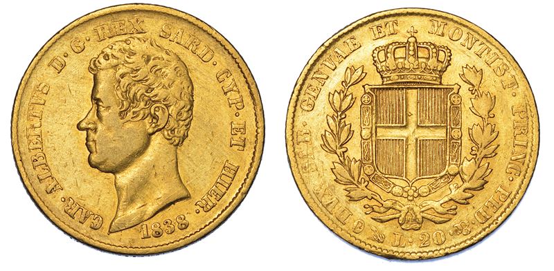 REGNO DI SARDEGNA. CARLO ALBERTO DI SAVOIA, 1831-1849. 20 Lire 1838. Genova.  - Auction Numismatics - Cambi Casa d'Aste