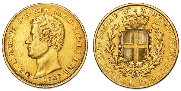 REGNO DI SARDEGNA. CARLO ALBERTO DI SAVOIA, 1831-1849. 20 Lire 1847. Genova.