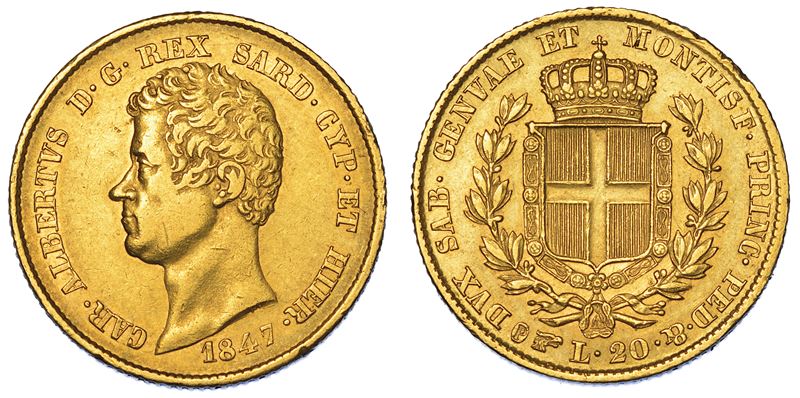 REGNO DI SARDEGNA. CARLO ALBERTO DI SAVOIA, 1831-1849. 20 Lire 1847. Torino.  - Auction Numismatics - Cambi Casa d'Aste