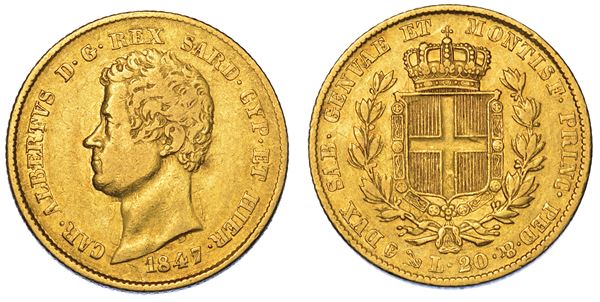 REGNO DI SARDEGNA. CARLO ALBERTO DI SAVOIA, 1831-1849. 20 Lire 1847. Genova.