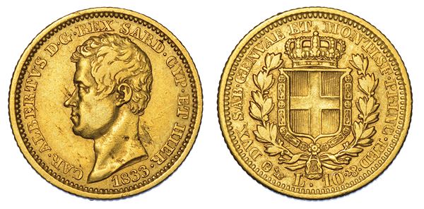 REGNO DI SARDEGNA. CARLO ALBERTO DI SAVOIA, 1831-1849. 10 Lire 1833. Genova.