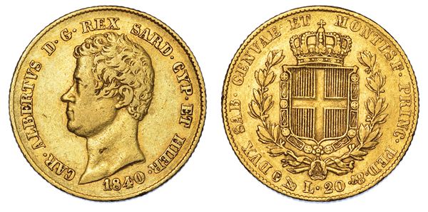 REGNO DI SARDEGNA. CARLO ALBERTO DI SAVOIA, 1831-1849. 20 Lire 1840. Genova.