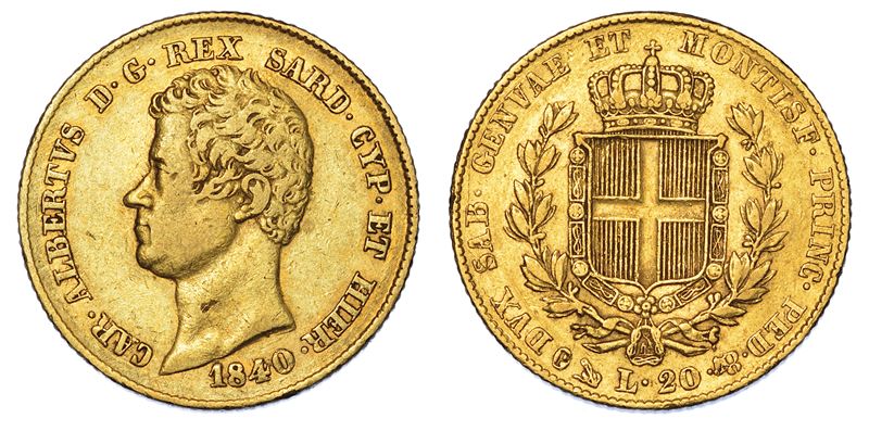 REGNO DI SARDEGNA. CARLO ALBERTO DI SAVOIA, 1831-1849. 20 Lire 1840. Genova.  - Auction Numismatics - Cambi Casa d'Aste