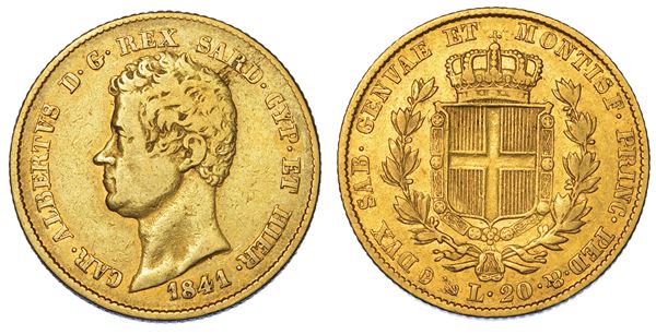REGNO DI SARDEGNA. CARLO ALBERTO DI SAVOIA, 1831-1849. 20 Lire 1841. Genova.