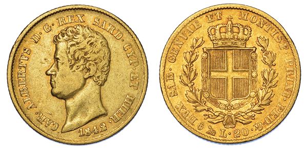 REGNO DI SARDEGNA. CARLO ALBERTO DI SAVOIA, 1831-1849. 20 Lire 1842. Genova.
