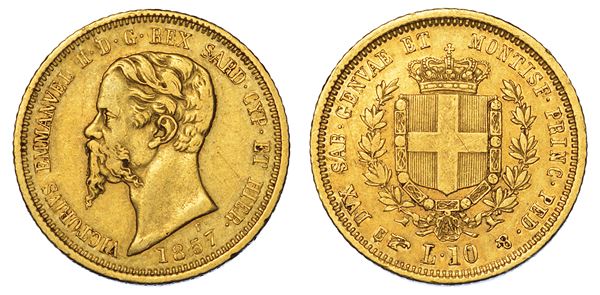 REGNO DI SARDEGNA. VITTORIO EMANUELE II DI SAVOIA, 1849-1861. 10 Lire 1857. Torino.