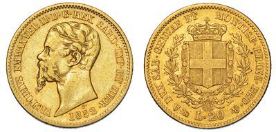 Regno di Sardegna. Vittorio Emanuele II di Savoia, 1849-1861. 20 Lire 1852. Genova.