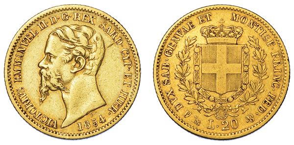 REGNO DI SARDEGNA. VITTORIO EMANUELE II DI SAVOIA, 1849-1861. 20 Lire 1854. Genova.