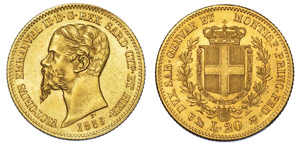 REGNO DI SARDEGNA. VITTORIO EMANUELE II DI SAVOIA, 1849-1861. 20 Lire 1859. Genova.