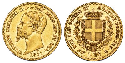 Regno di Sardegna. Vittorio Emanuele II di Savoia, 1849-1861. 20 Lire 1861. Torino.