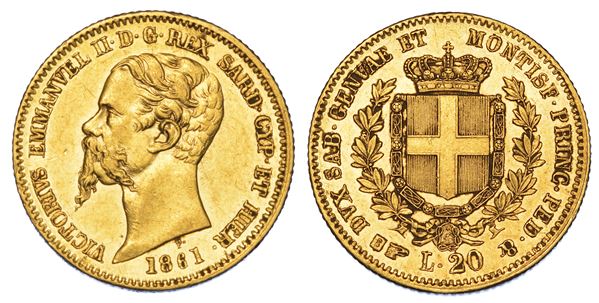 REGNO DI SARDEGNA. VITTORIO EMANUELE II DI SAVOIA, 1849-1861. 20 Lire 1861. Torino.