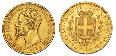 Regno di Sardegna. Vittorio Emanuele II di Savoia, 1849-1861. 20 Lire 1852. Genova.