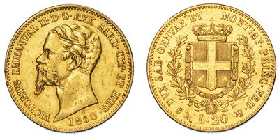 Regno di Sardegna. Vittorio Emanuele II di Savoia, 1849-1861. 20 Lire 1860. Genova.