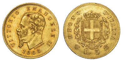 Regno D'italia. Vittorio Emanuele II di Savoia, 1861-1878. 5 Lire 1863. Torino.