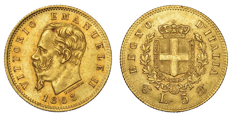REGNO D'ITALIA. VITTORIO EMANUELE II DI SAVOIA, 1861-1878. 5 Lire 1863. Torino.  - Auction Numismatics - Cambi Casa d'Aste