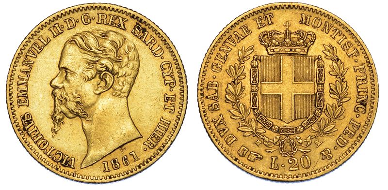 REGNO DI SARDEGNA. VITTORIO EMANUELE II DI SAVOIA, 1849-1861. 20 Lire 1861. Torino.  - Auction Numismatics - Cambi Casa d'Aste