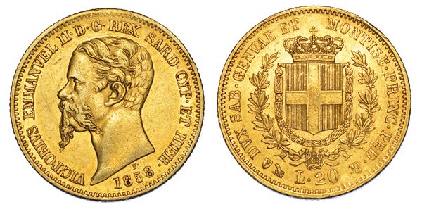 REGNO DI SARDEGNA. VITTORIO EMANUELE II DI SAVOIA, 1849-1861. 20 Lire 1858. Genova.