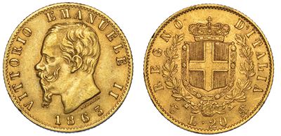 Regno D'italia. Vittorio Emanuele II di Savoia, 1861-1878. 20 Lire 1863. Torino.